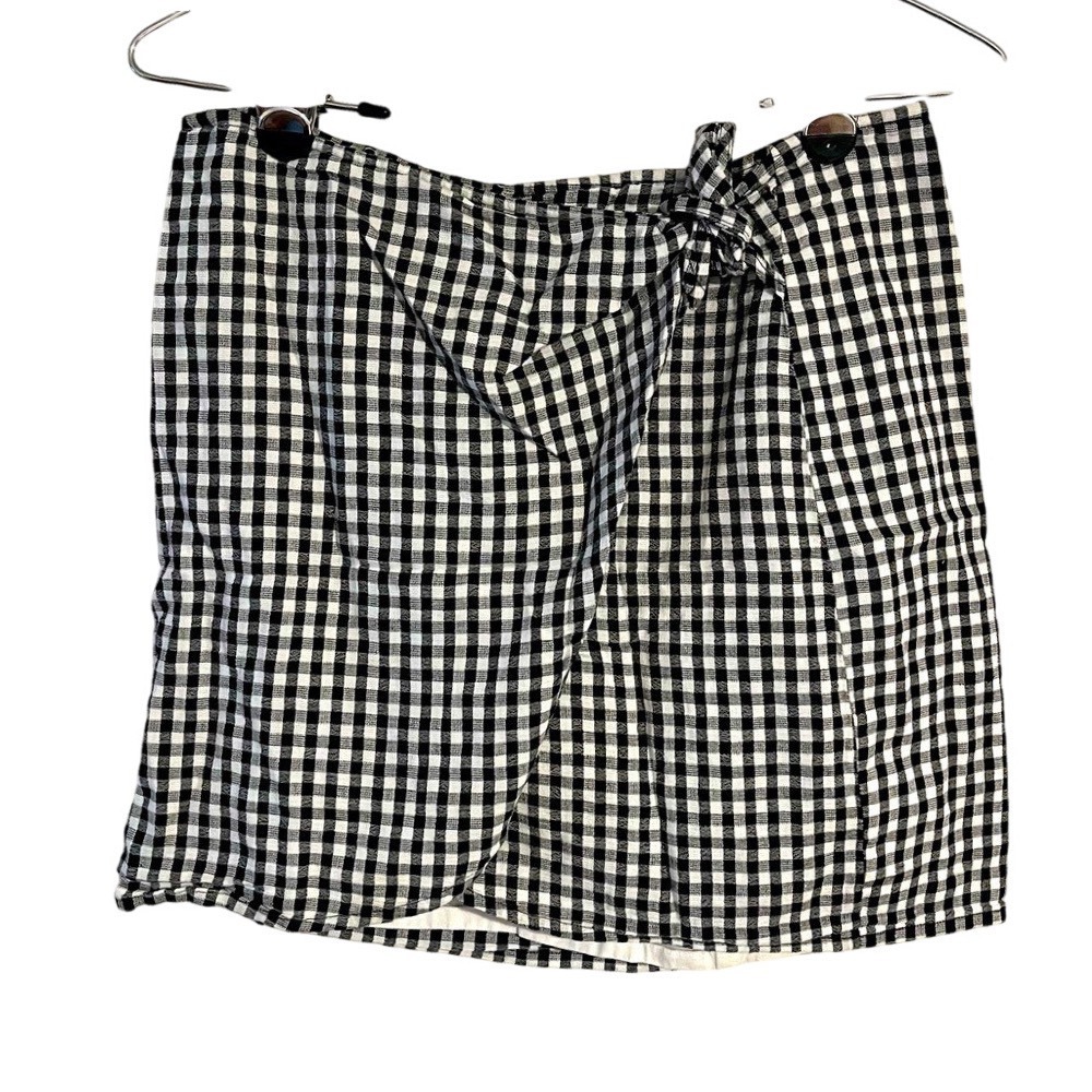 Madewell Gingham‎ Cottagecore Wrap Mini Skirt Black and White EUC small 4